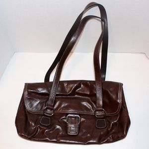 Brown Leather Classic Buckle Hand bag